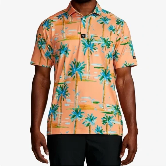 Bad Birdie Hotel California golf polo palm trees orange blue size large - Picture 3 of 12